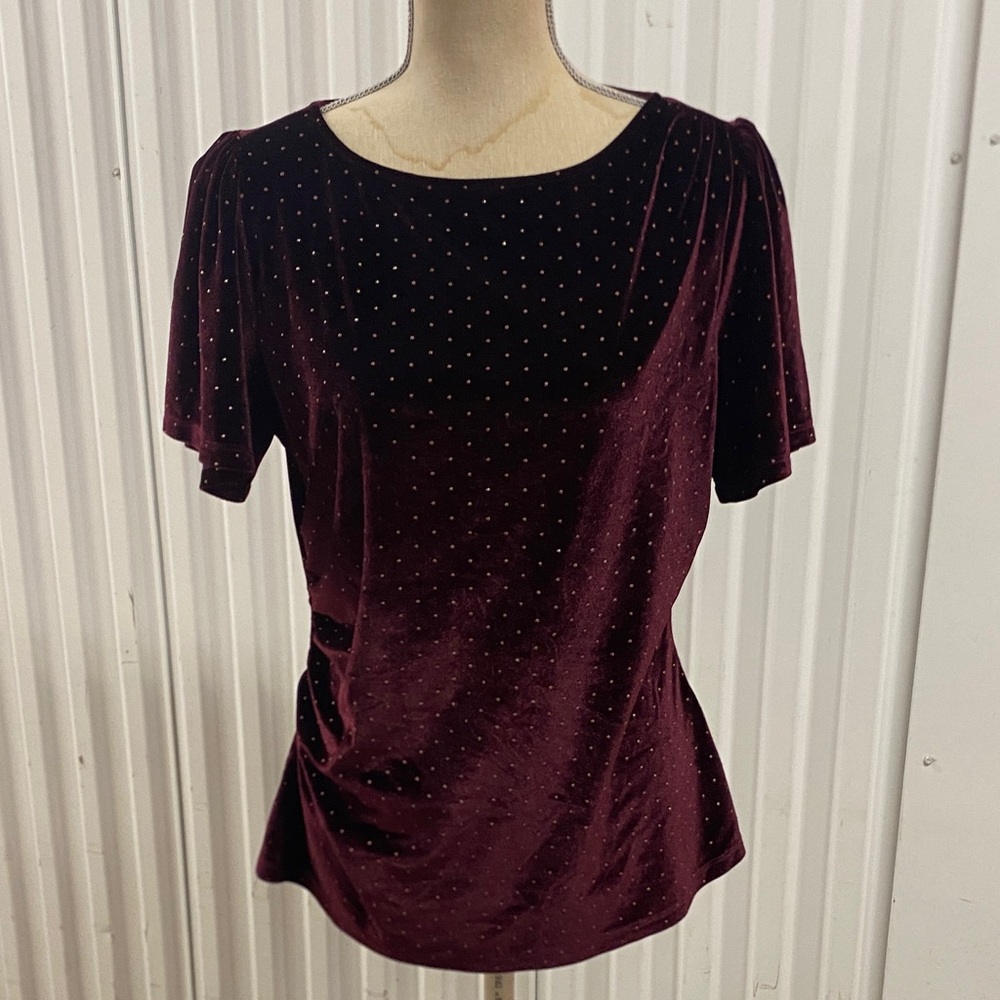 MICHAEL Michael Kors Velvet Short-Sleeve Top in Wine with Stud Accents